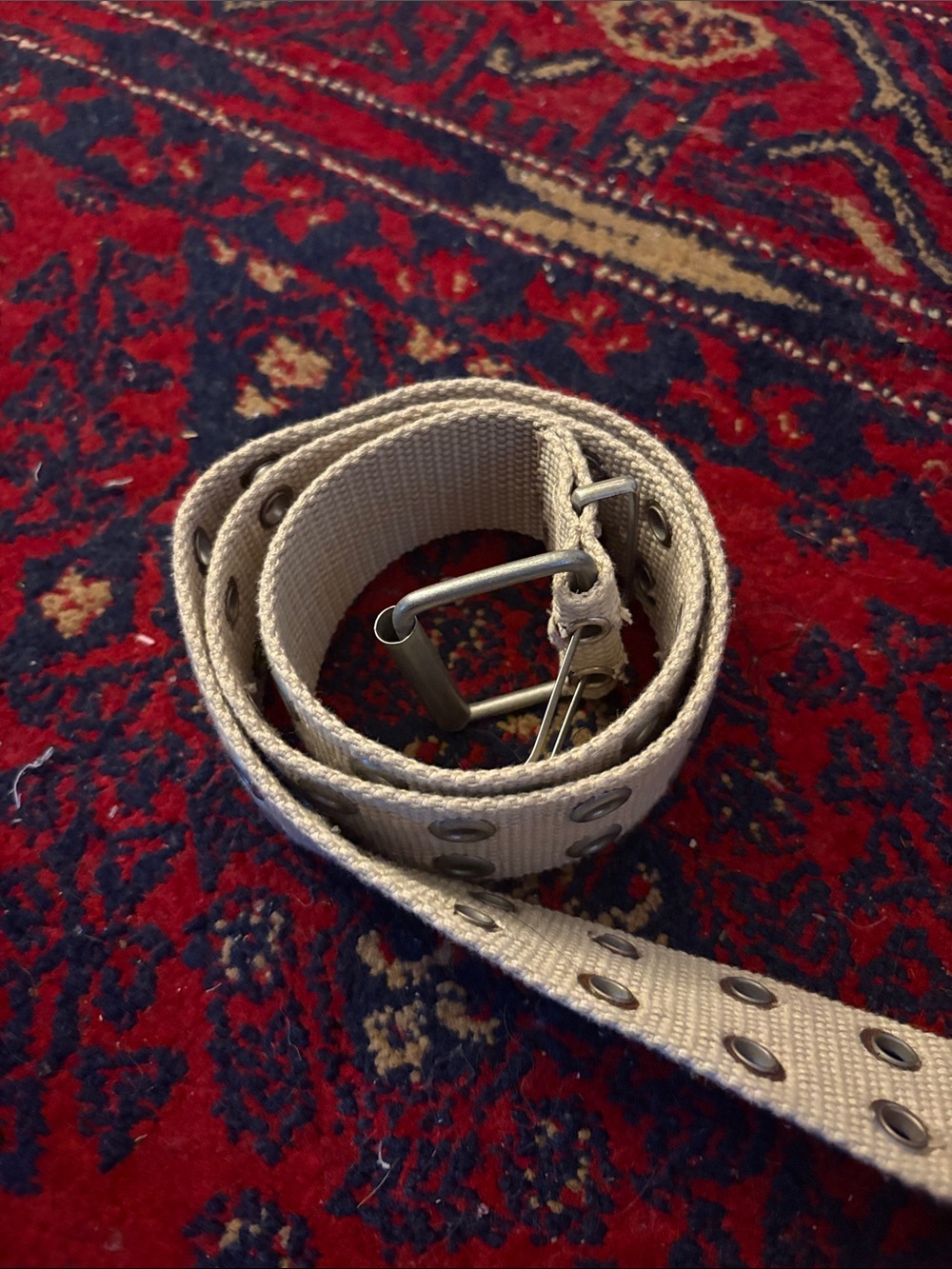 Vintage Beige Canvas Grommet Belt